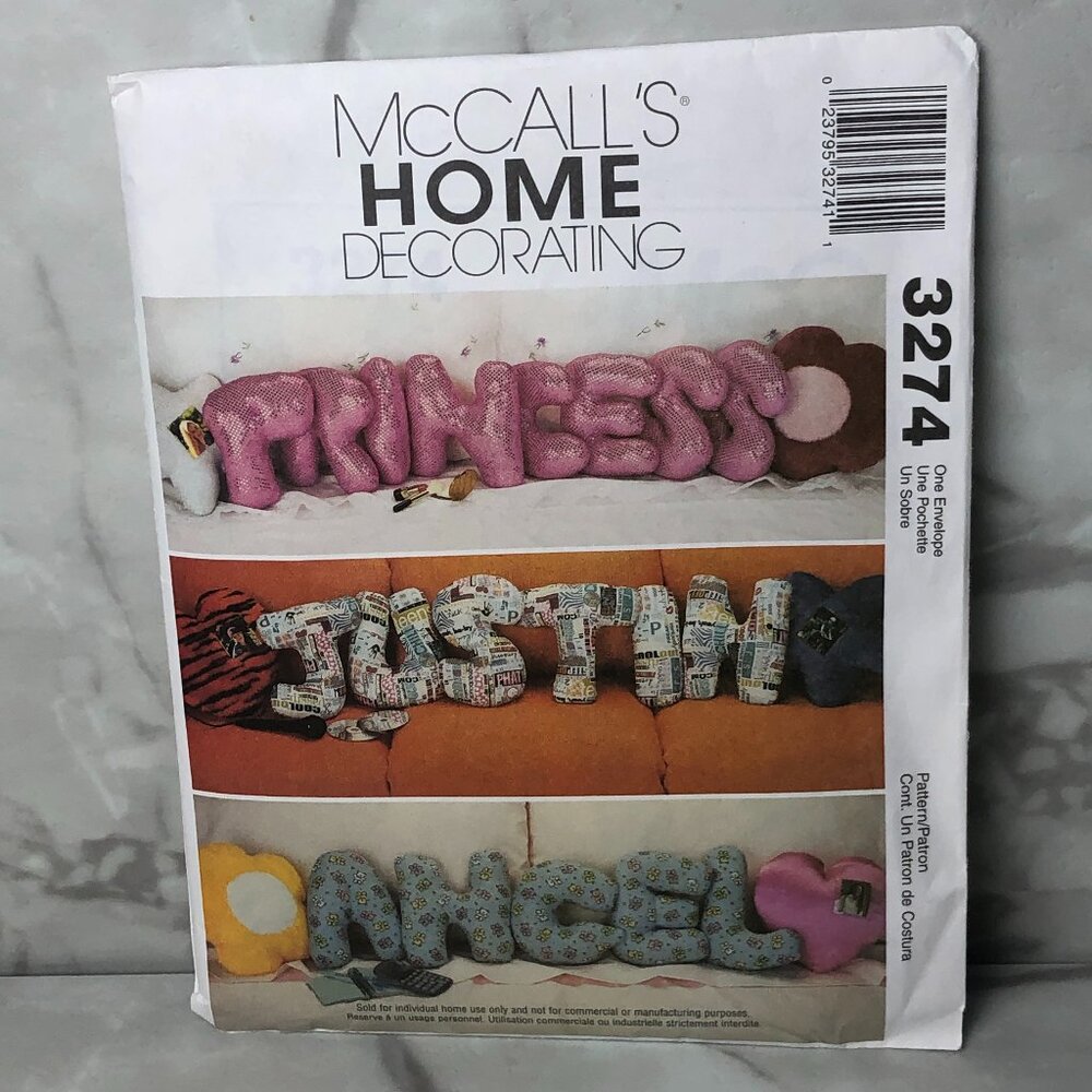 2001 VTG McCALL`s Crafts Pattern 3274 pillow Talk Sewing cozy stuff letters